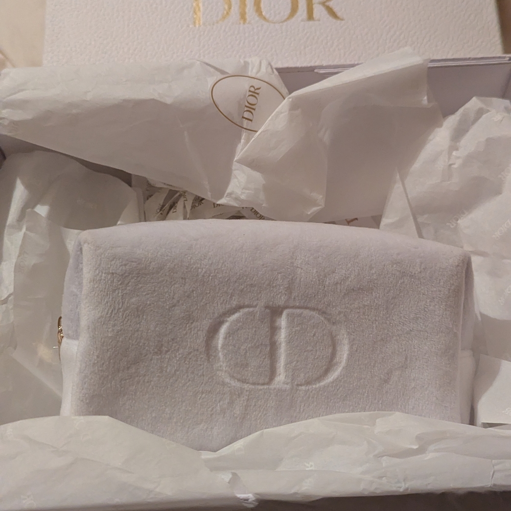 Dior White Velvet Pouch with Gold Accents